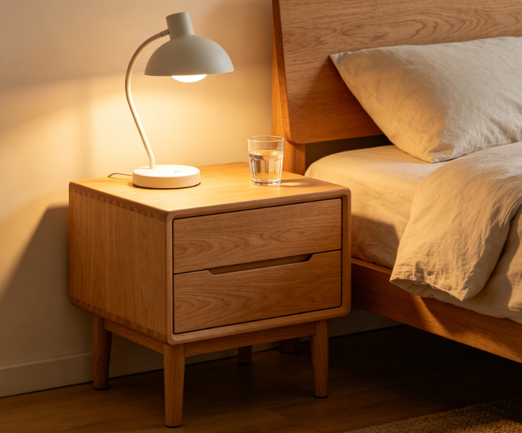Nordic Solid Wood Mortise and Tenon Double Drawer Bedside Table
